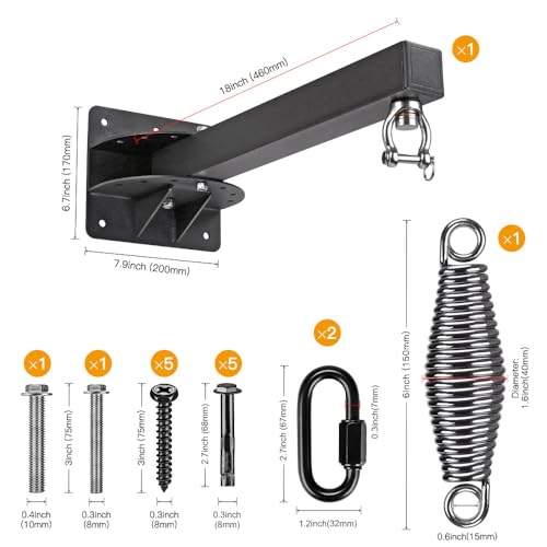 SELEWARE Wall Mount Heavy Bag Hanger Heavy Duty Punching Bag Hanger - color: 18" adjustable Heavy Bag Hanger with Spring