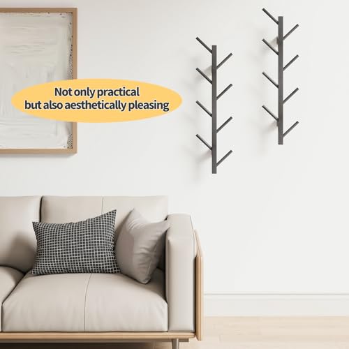 Coat Rack Wall Mount,Bamboo Vertical Hat Rack for Wall,Wall Coat Tree,Coat Hanger,Floating Coat Rack for Hats,Jackets,Bags,Entryway Bedroom (Black)