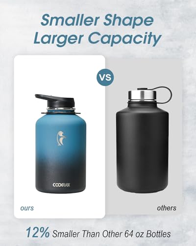 Coolflask Half Gallon Water Bottle Insulated Stainless Steel with Strap - color: Blue, size: 64 Ounces