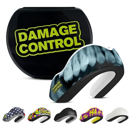 DAMAGE CONTROL Extreme Impact Sports Mouth Guard w/Case – X-Ray | Adult – Boil & Bite Fit, Shock-Absorbing Pads, Ventilated Case – MMA, Boxing, Hockey, Football, Rugby, Lacrosse & BJJ - color: X-ray, size: Adult