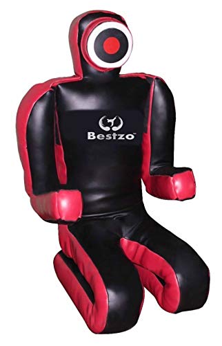 Bestzo MMA Grappling Dummy for Judo Karate Jiu Jitsu Martial Arts Brazilian Wrestling Punching Bag,Throwing,Boxing Dummy Black - Unfilled - color: Synthetic Leather Red/Black, size: 48 inches (4 ft)