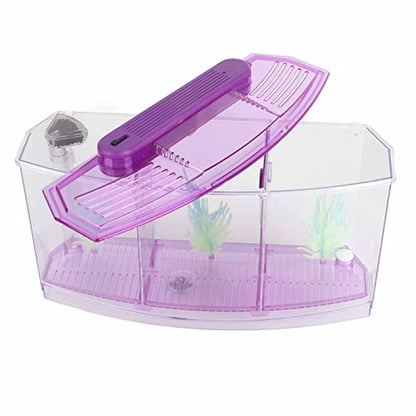 Fish Breeding Box, Aquarium Breeder Box Guppy Breeder Box Acrylic Fish Breeding Box Three Divisions Breeding Isolation Box with LED (Purple)