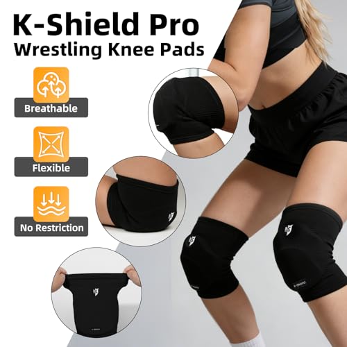 K-Shield Knee Pads for Wrestling, Jiu Jitsu, MMA, Muay Thai, Judo - color: Black, size: S/M