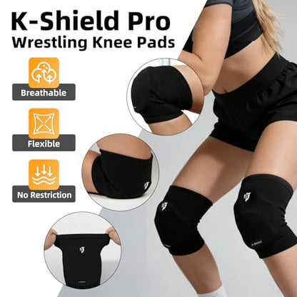 K-Shield Knee Pads for Wrestling, Jiu Jitsu, MMA, Muay Thai, Judo - color: Black, size: L/XL