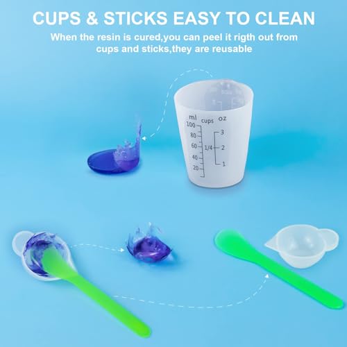 Creahaus Silicone Measuring Cups Tool Kit, Non-Stick Black Number 250 & 100ml Epoxy Mixing Cups, Reusable Resin Supplies with Silicone Cups, Stir Sticks, Pipettes, Mat for Resin Molds, Jewelry Making - color: Black, size: 250ml+100ml kit