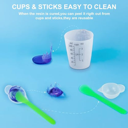 Creahaus Silicone Measuring Cups Tool Kit, Non-Stick Black Number 250 & 100ml Epoxy Mixing Cups, Reusable Resin Supplies with Silicone Cups, Stir Sticks, Pipettes, Mat for Resin Molds, Jewelry Making - color: Black, size: 250ml+100ml kit