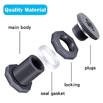 4PCS PVC Bulkhead Fitting 3/4 Inch with Plugs,water Pipe Connector,(21-38mm) Hose Clamps Kit,Water Tank Connector Adapter,Thru-Bulk Pipe Fitting for Rain Barrels,Water Tanks,Pools(Grey) H-07 - style: 4Pcs 3/4inch kit