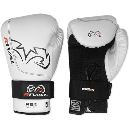 RIVAL Boxing RB1 Ultra Bag Gloves, 20th Anniversary Edition, High-Density Multi-Layered Padding and Signature Wrist Lock Strapping System - color: White, size: Medium