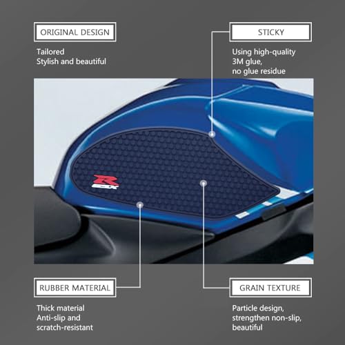 Motorcycle Accessories Side Fuel Tank Pad Protector Stickers Decal Gas Knee Grip Traction Pad for GSXR600 GSXR750 GSX-R 600 750 2006 2007, PVC Rubber Material, Black