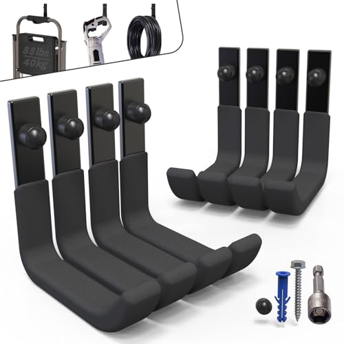 4 Inch Garage Hooks Heavy Duty, Utility Wall Mount Ladder Hooks | Ladder Hangers 8 Pack, Steel Wall Hooks for Hanging Shed Tools, Ropes, Garden Hoses, Shovels | 88 Lbs Storage Organization - size: 8 Pack (4 inch)