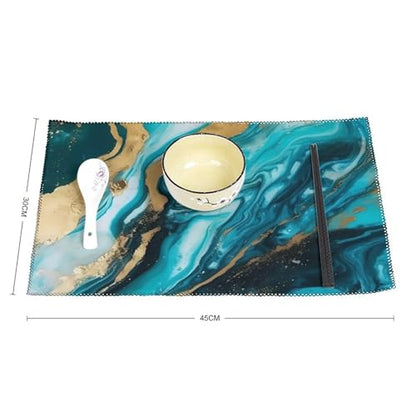 Placemat Set of 4 Washable Place Mats Heat Resistant Turquoise Blue Gold Marble Table Mats for Kitchen Non-Slip Placemats Wipeable Desktop Protection Mat for Dining Table, 30x45cm - color: Turquoise Blue Gold Marble