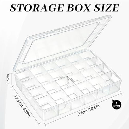 24 Grids Plastic Organizer Box with Removable Dividers Clear Multi Compartment Storage Container Small Crafts Organizer Box for Beads Jewelry Tackles Nail Charm Button Sticker (1Pcs)
