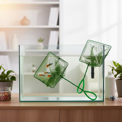 Green Square Mesh Aquarium Net for Fish Transfer and Tank Cleaning - size: 17.52 x 7.87 x 5.91"