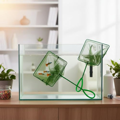 Green Square Mesh Aquarium Net for Fish Transfer and Tank Cleaning - size: 17.52 x 7.87 x 5.91"