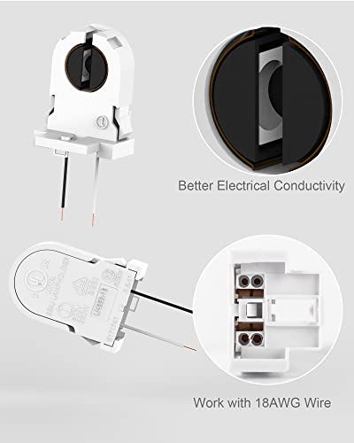 Non-shunted Turn Type T8 Lamp Holder JACKYLED 50-Pack UL Socket Tombstone for LED Fluorescent Tube Replacements Screw Type Medium Bi-pin Socket - style: T8 Lamp Holder without Wires-50 Pack