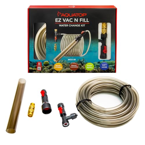 Aquatop EZ Vac-N-Fill 50Ft Aquarium Vacuum & Refill Kit – WCK-50 – Gravel Cleaner with Durable PVC Hose & Brass Faucet Adapters – Simplifies Water Changes - size: 50FT