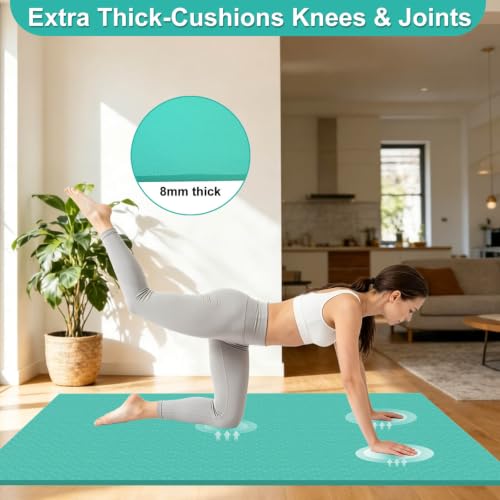 RINREA 72"x48" Extra Wide Yoga Mat, 8mm Thick Exercise Mat for Home Gym - color: Green