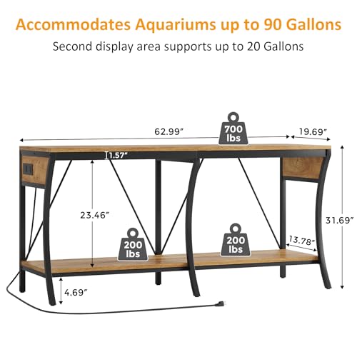 55-90 Gallon Fish Tank Stand, Metal Aquarium Stand, Power Outlets - color: Light Brown and Black