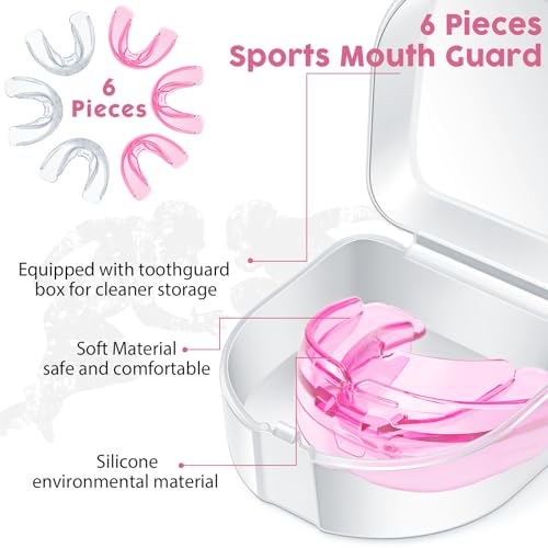 TOODOO 6 Pieces Youth Braces Mouth Guard with Cases, White, Pink - color: White, Pink