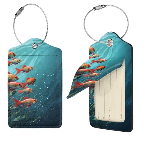 Luggage Tags for Suitcases, 4 PCS Cute PU Leather Suitcase Tag Set Fish Aquarium Baggage Tag with Stainless Steel Loop,Travel Bag Tags Suitcase Labels for Women Men - size: 4 PCS