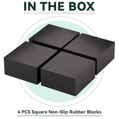 Flehomo Rubber Anti-Vibration Pads, 4" x 4" x 2" Square Vibration Isolation Mats, Heavy Duty Isolator Pads for Central Air Conditioner Outdoor Unit, HVAC, Air Compressor and Dryer, Pack of 4, Black