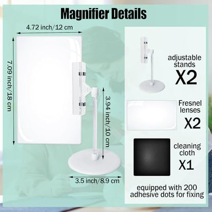 Magnifying Glass Sheet -2 Sets Full Page Magnifier for Reading with Stand Large Flexible Hands-Free Magnifying for Low Vision Elderly, Seniors,Book, Close, Crafts, Sewing, 7x5 inch, 3X