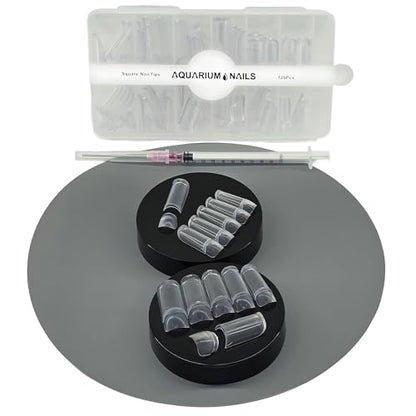 Long Square Press on Nails with Syringe, 60 Nail Tips, 60 Full Cover Corks