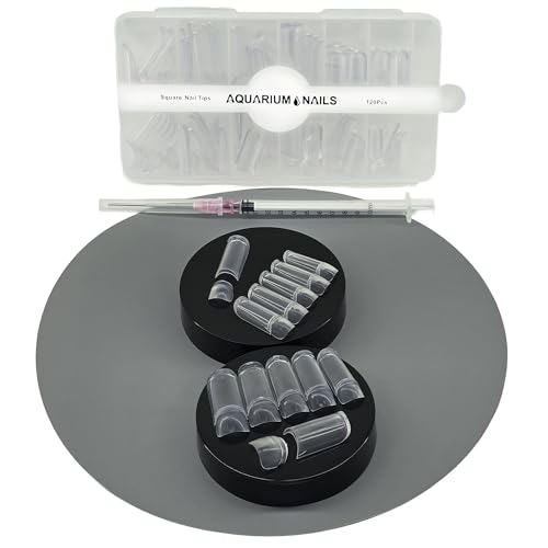 Long Square Press on Nails with Syringe, 60 Nail Tips, 60 Full Cover Corks