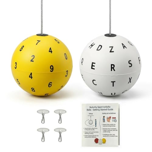 Dual Marsden Ball Kit for Visual Training – Yellow Number & White Letter Training Balls on String with Hooks – Home Vision Tool for Cognitive Focus, Hand Eye Coordination & Reflex Speed