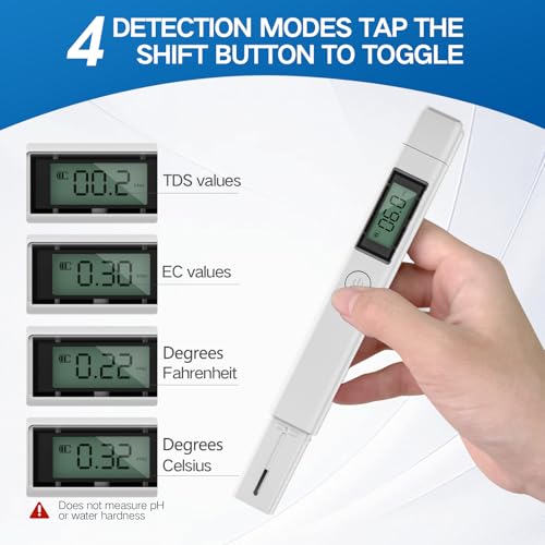 4 in 1 Digital Water Quality Tester, Accurate and Reliable Digital TDS EC & Temp(°C,°F) TDS Meter for Drinking Water, 0-9990PPM TDS Water Tester RO/DI System Aquarium（2025 New） (White)