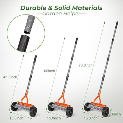 Walensee Dethatching Roller Rake with 76.8'' Adjustable Handle, Lawn Dethatcher Rake with 2mm Stainless Steel Blades,Thatch Remover, Soil Aerator & Loosening Tool for Moss, Leaves, Yard Lawn Care