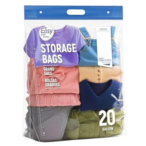 5PCS 20 Gallon Zipper Large Storage Bags with Handle and Bottom, Reusable Jamboo Plastic Duty Bags for Cloth Storage Travel Moving Outdoor Freezer,BPA-Free, 24"x31"+7", 3.15-Mil Thick - color: 20 gallon-5pcs