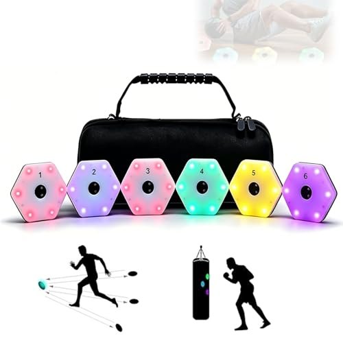 LED Reaction Training Lights, 6-Light Agility System with 29 Modes, Adjustable Color, for Basketball Soccer Tennis, Portable Reflex Pods for Hand-Eye Coordination