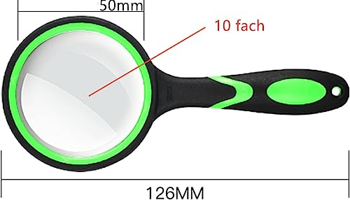 50mm 10X Handheld Magnifying Glass Shatterproof Reading Magnifier for Seniors and Kids, Real Glass Magnifying Lens with Non-Slip Rubber Handle for Reading Hobbies and Science