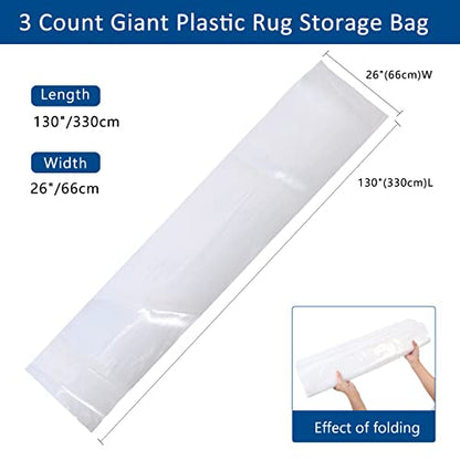 3 Count Giant Plastic Rug Storage Bag 26"W x 130"L Carpet Storage Bags Fits Rug up to 9'x12' Perfect for Indoor Outdoor Carpet Storage, Moving and Shipping - size: 26x130"(3 Count)