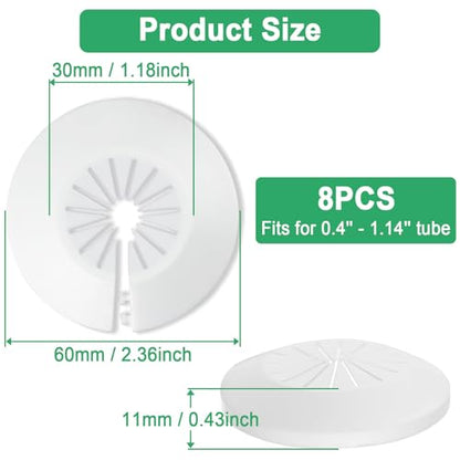 8 PCS Plumbing Cover Plates White Pipe Covers for Bathroom Escutcheon Plastic Plate (Fit 0.4" to 1.14" Pipe) - color: Fit 0.4" to 1.14" Pipe