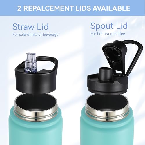 HASLE OUTFITTERS Insulated Water Bottle 22 oz Double Wall Stainless Steel Water Bottle Wide Mouth with Straw Lid & Spout Lid Keeps Cold or Hot(Green Blue Gradient,1) - color: Green Blue Gradient, size: 22 Ounces
