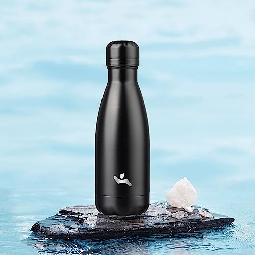 Konokyo 12 oz Insulated Stainless Steel Water Bottle, Midnight Black - color: Midnight Black, size: 12 Ounces