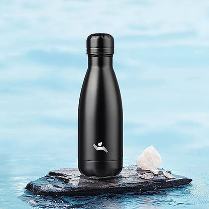 Konokyo 12 oz Insulated Stainless Steel Water Bottle, Midnight Black - color: Midnight Black, size: 12 Ounces