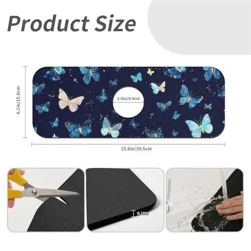 Kitchen Sink Splash Guard，Luminous Butterfly-1 Faucet Mat Sink Gadgets-Super Absorbent Fast Drying Mat Drip Catcher for Kitchen, Bathroom,Sink Mat, Dish Drying Mat, Bathroom(15" X 5.5" ) - color: Luminous Butterfly-1