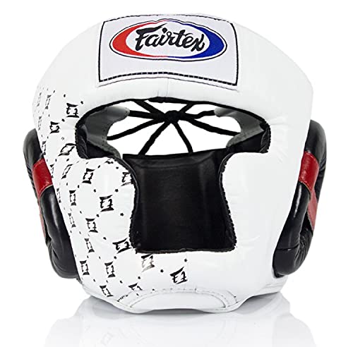 Fairtex Full Head Guard, Muay Thai MMA Sparring Helmet Protective Headgear - color: HG10 White Lace-up, size: Medium