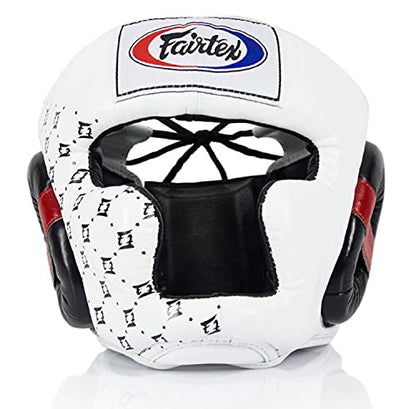 Fairtex Full Head Guard, Muay Thai MMA Sparring Helmet Protective Headgear - color: HG10 White Lace-up, size: Medium