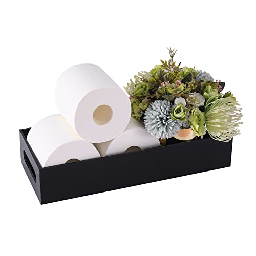 Toilet Paper Holder with Storage Acrylic Basket, Modern Tank Tray with Non-Slip Mat, Black Decor for Bathroom, Vanity, Bedroom, Entryway, Living Room