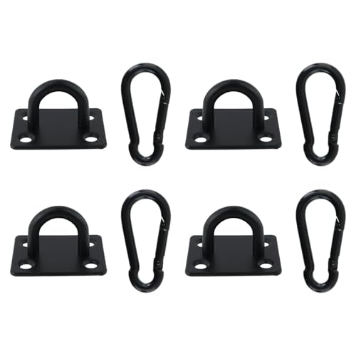 Dnyta 4Pcs Stainless Steel Ceiling Hook Pad Eye Plate Wall Mount Ring Hooks - color: Black With Buckle, Square-shaped, size: Medium (4pcs)