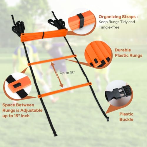 GHB Pro Agility Ladder Agility Training Ladder Speed 12 Rung 20ft with Carrying Bag - color: Orange-2 Pack