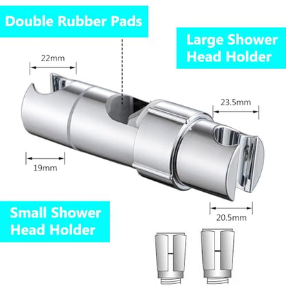 Shower Head Holder for Slide Bar 16-27mm Double Slot Adjustable Hand Shower Bracket for Slide Bar Slider Clamp Bathroom Replacement 360 Degree Rotating Bidet Sprayer Holder, ABS Chrome