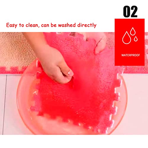 12 Pieces Thickened Plush Foam Interlocking Floor Mat,Fluffy Square Foam Tiles with 12 Edgings,Soft Anti-Slip Puzzle Area Rug Playmat for Bedroom,12X12inch,12 Tiles/11.6 Sq.Ft,Pink - color: Pink