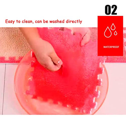 12 Pieces Thickened Plush Foam Interlocking Floor Mat,Fluffy Square Foam Tiles with 12 Edgings,Soft Anti-Slip Puzzle Area Rug Playmat for Bedroom,12X12inch,12 Tiles/11.6 Sq.Ft,Pink - color: Pink
