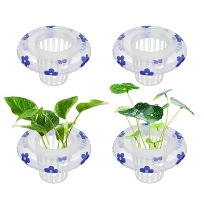 4 Pcs Floating Aquarium Plant Holder, Plant Basket for Aquarium with Floating Rings for Fish Tank Aquaponic Plant Cultivation and Aquarium Decor