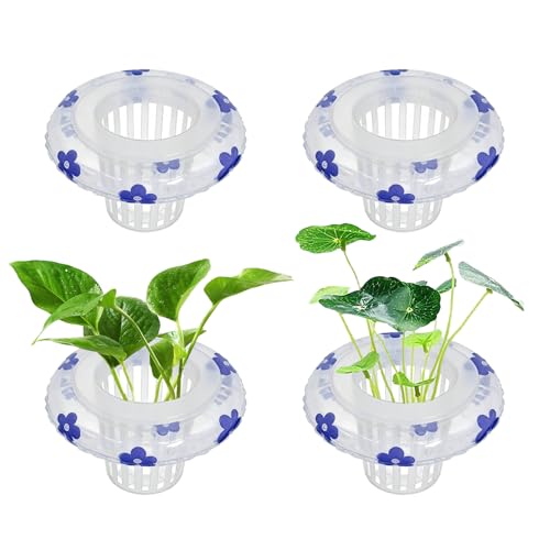 4 Pcs Floating Aquarium Plant Holder, Plant Basket for Aquarium with Floating Rings for Fish Tank Aquaponic Plant Cultivation and Aquarium Decor